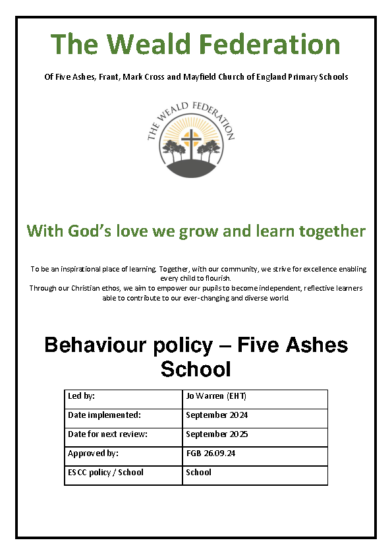 Behaviour Policy Five Ashes