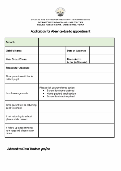 Application for Absence Due to Appointment