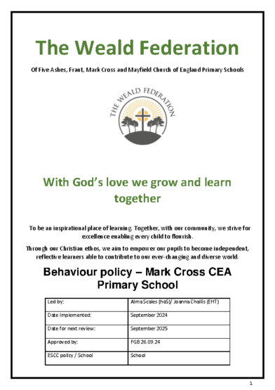 Behaviour Policy Mark Cross 2024