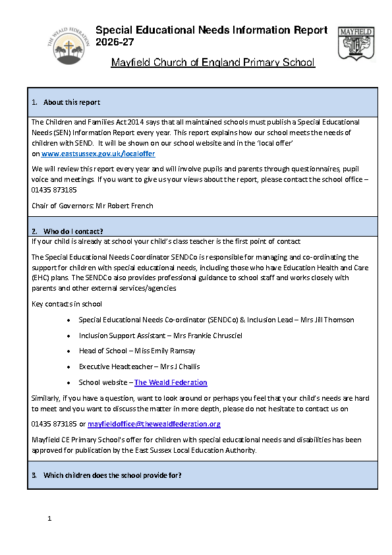 SEND Information Report 2026