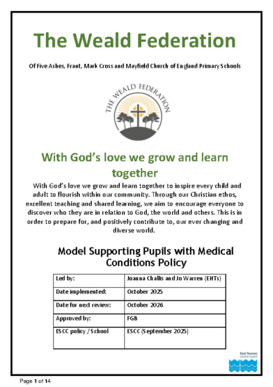 Supporting Pupils with Medical Conditions Policy